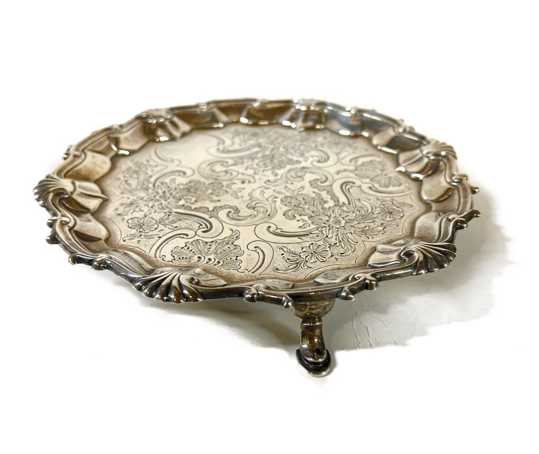 George II Sterling Silver footed Salver William Justis 1750 (1 of 9)