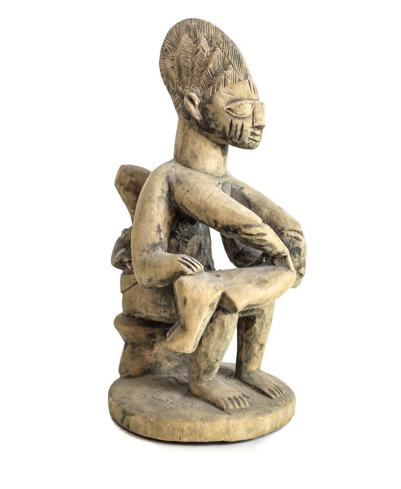 African Carved Wood Maternity Seated Figure Yoruba female figure nursing (1 of 4)
