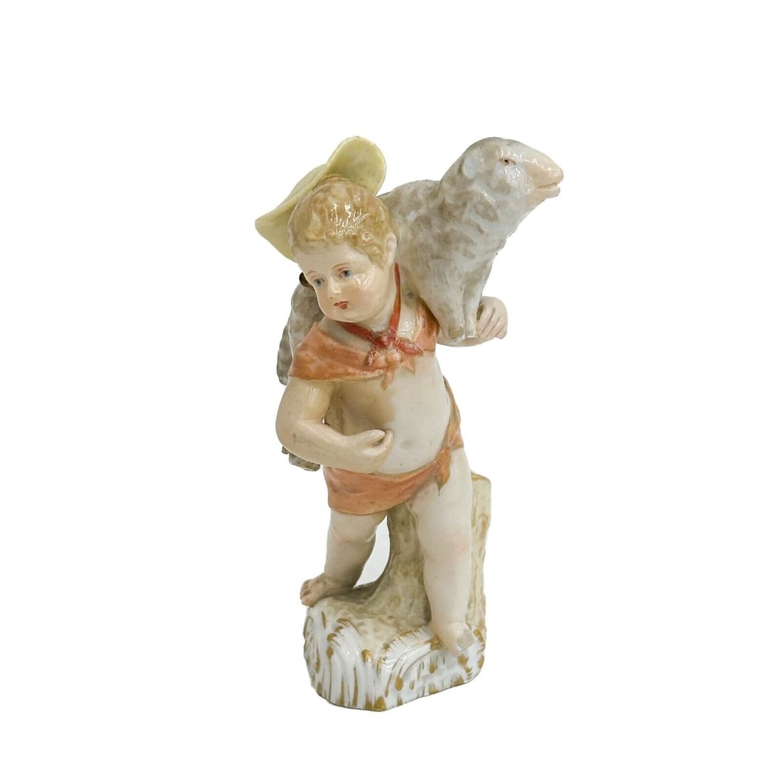 KPM Berlin Hand Painted Porcelain Figurine Boy with Sheep 19th century: KPM Berlin Hand Painted Porcelain Figurine, 19th century. Depicts a boy carrying a sheep. Underside with KPM mark, scepter mark Weight: Approx. .5 lb Measurements: approx. 2.25 inches x 1.5 inches x 4