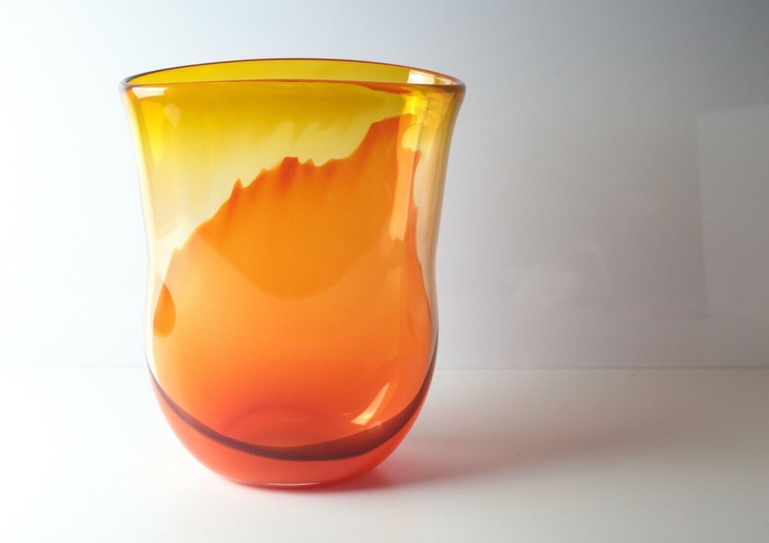 Large Jim Bush Studio Art Glass Vase in Orange and yellow dated 2004 Signed (1 of 6)