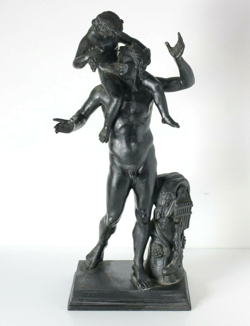 Italian 19th Century Patinated Bronze figure of Satyr with infant Dionysus (1 of 5)