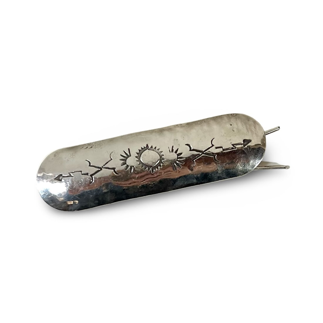Native American Navajo Stamped Silver Barrette Hair Clip (1 of 8)