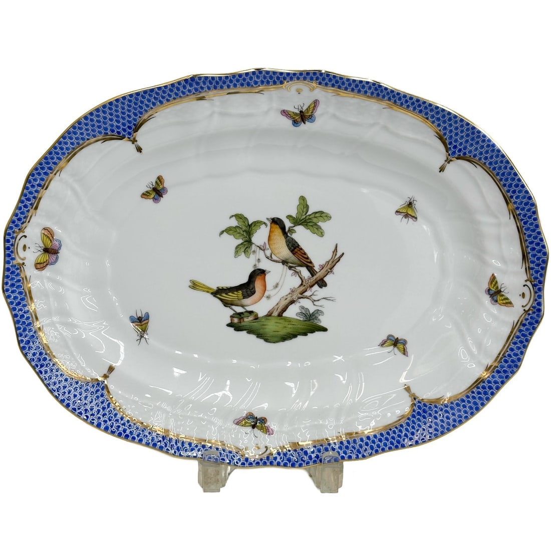 Herend Hungary Rothschild Bird Blue Scale Fish Net Porcelain 15in Oval Tray 1102 (1 of 5)