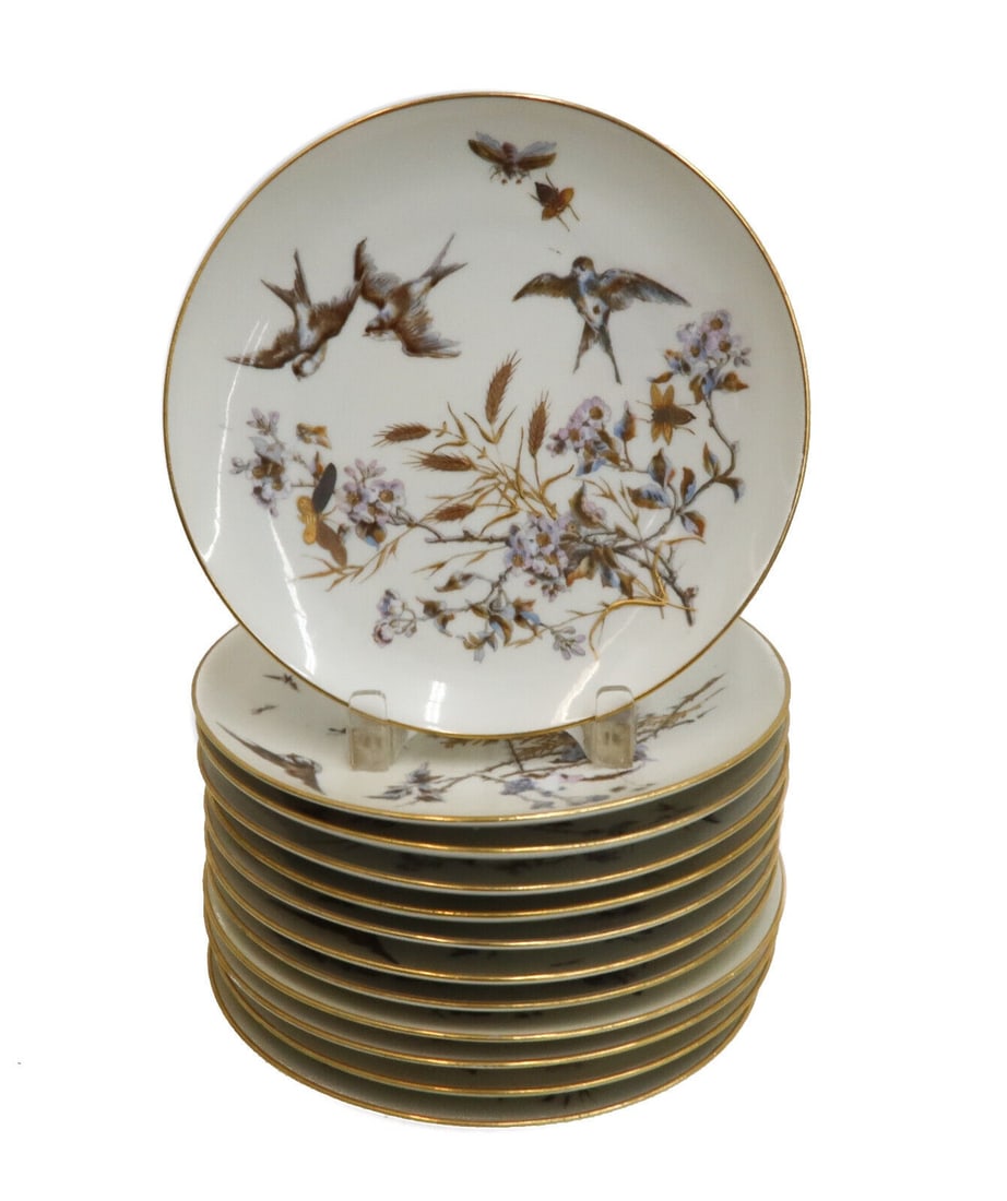12 F&M Fischer and Mieg Pirkenhammer Gilt Dessert Plates circa 1890 (1 of 6)