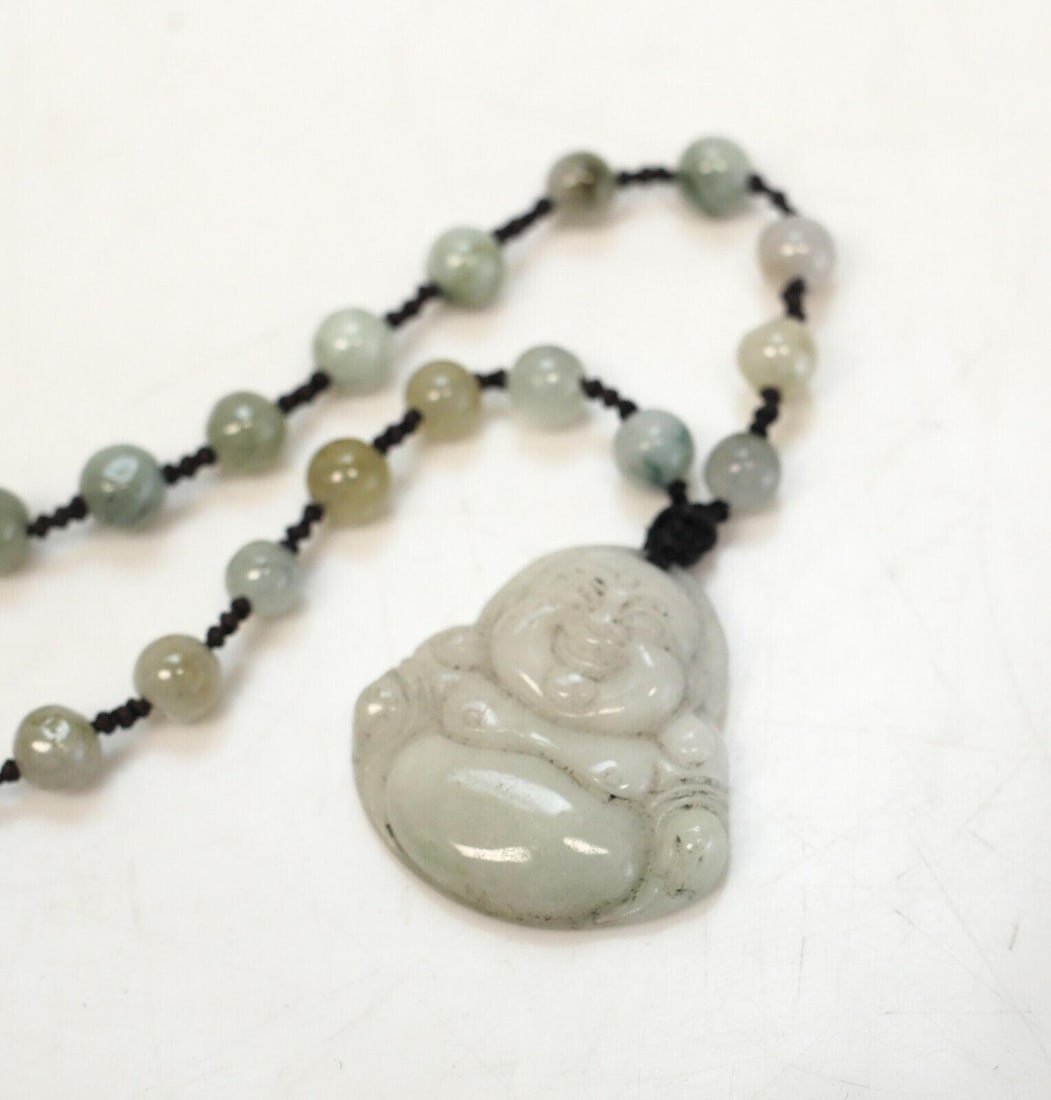 Jade Jadeite Buddha Pendant Prayer Beads Mala 5.5mm beads in shades of green (1 of 5)