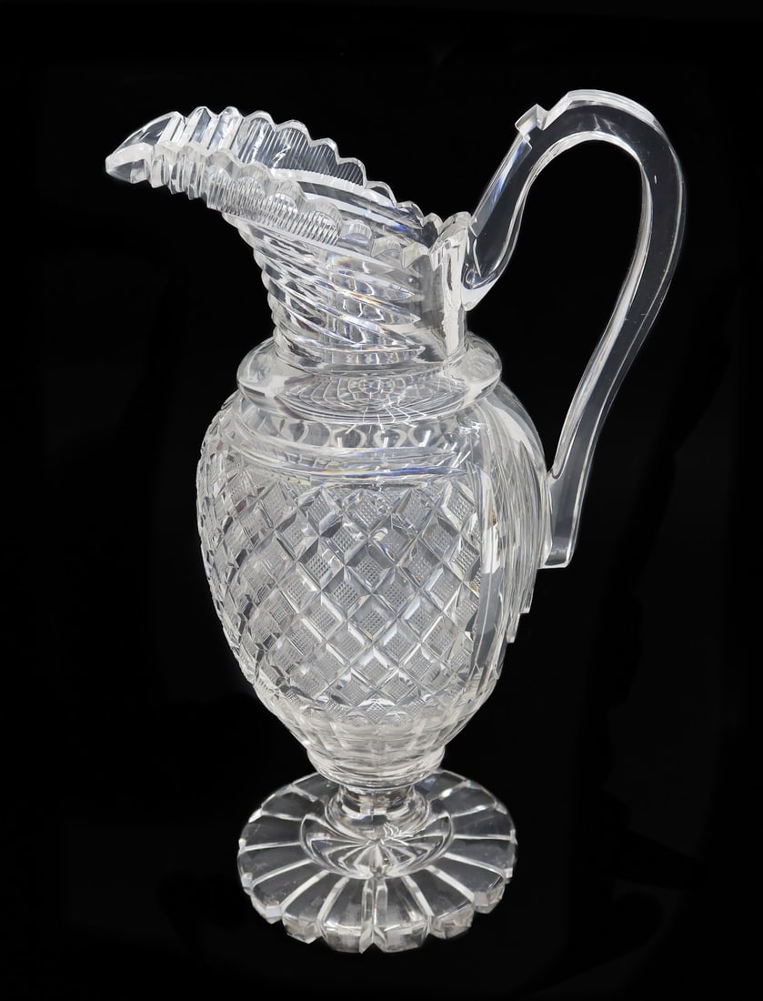 English Cut Glass Ewer Pitcher Diamond Designs Circa 1820 (1 of 8)