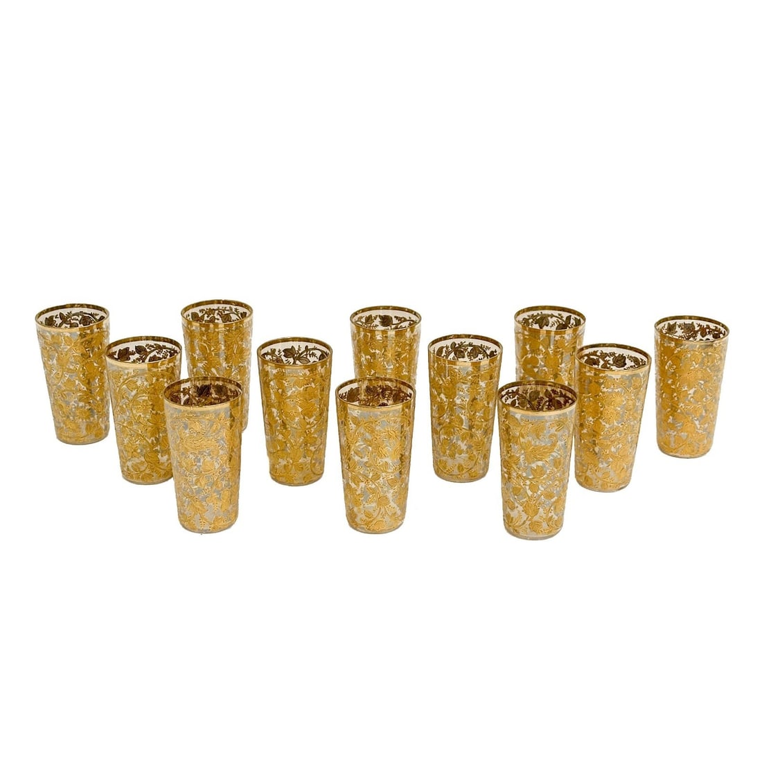 12 Vintage Bohemian Raised Gilt Glass Floral & Leaf Tumbler Glasses (1 of 7)