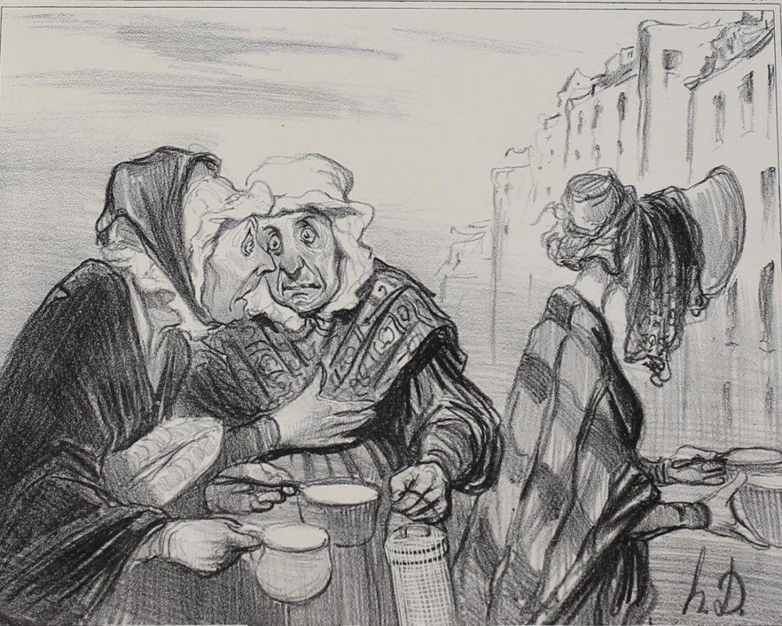 Honore Daumier France 1808-1879 Lithograph Fait - elle ses embarras No. 36: Daumier, Honore (France 1808-1879) "Fait - elle ses embarras c'te chipie du cintieme, En chapeau!" No. 36, Types Parisiens. Black and White Lithograph on wove paper. Signed 'h.D.' in stone on lower ri
