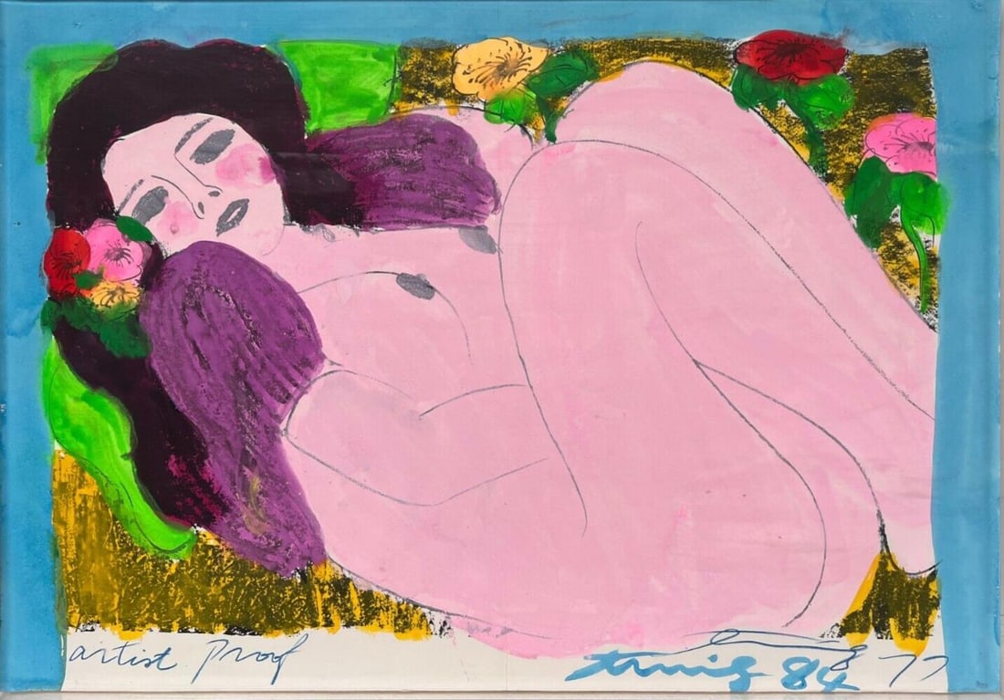 Walasse Ting (Shanghai China 1929-2010) Lithograph Artist's Proof Signed Nude: Walasse Ting (Shanghai China 1929-2010) Lithograph on Wove paper, Artist's Proof; signed and dated 1984 lower right. In plexiglass frame 14lb Measurements: Approx. Sheet 39.5 x 28.5 inches; plexi fram