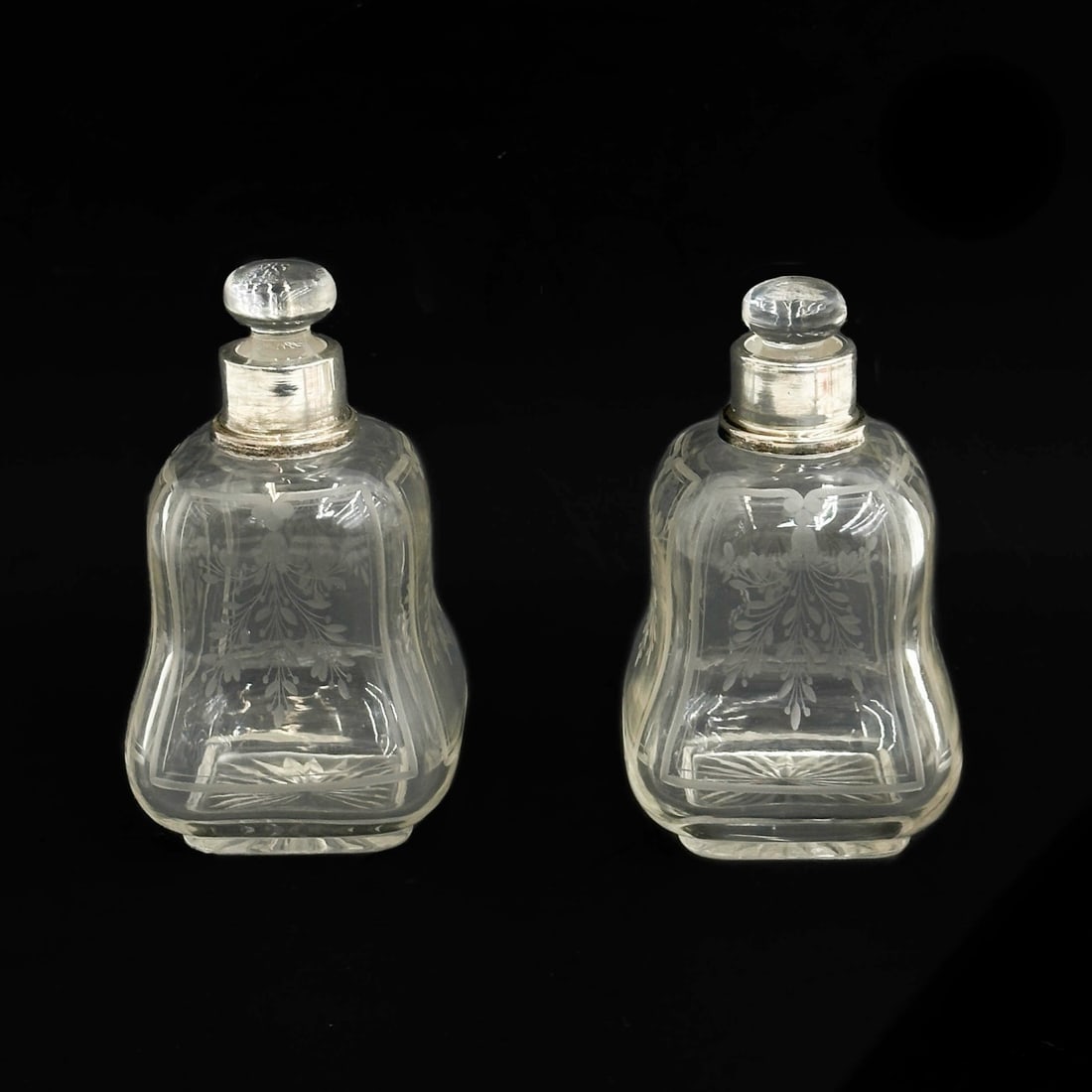 Pair Delange & Lepreux French Silver Mounted Etched Glass Perfume Bottles c1885 (1 of 10)