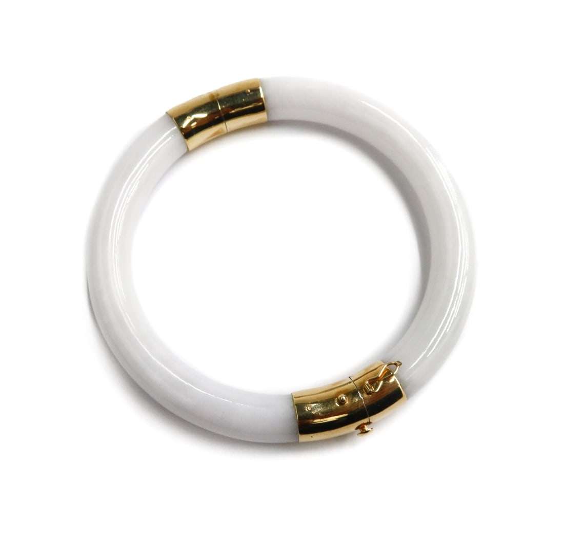 Gump's 14k Yellow Gold and White Jade Bangle Bracelet (1 of 6)