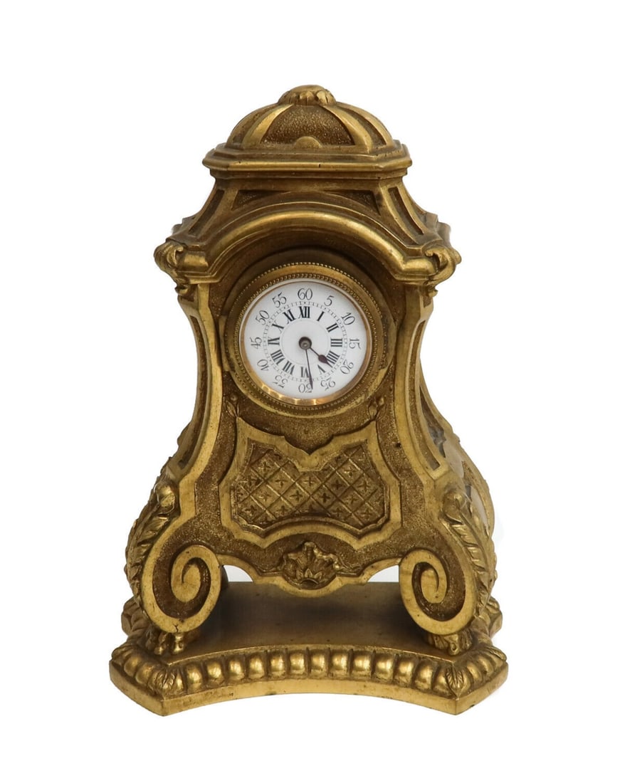 Continental Gilt Bronze Miniature Table Clock, circa 1920 (1 of 8)