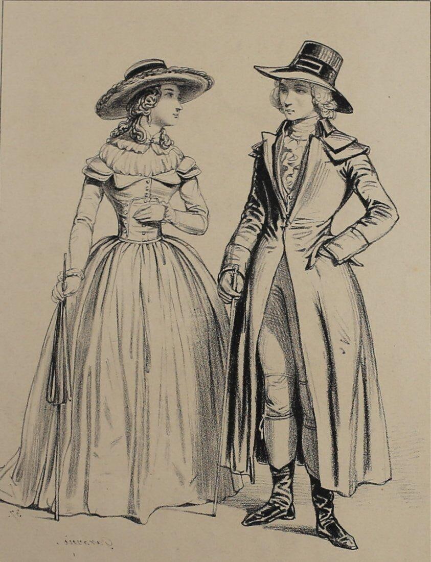 Paul Gavarni French 1804 - 1866 Lithograph Comediens a La Ville 1770 (1 of 3)