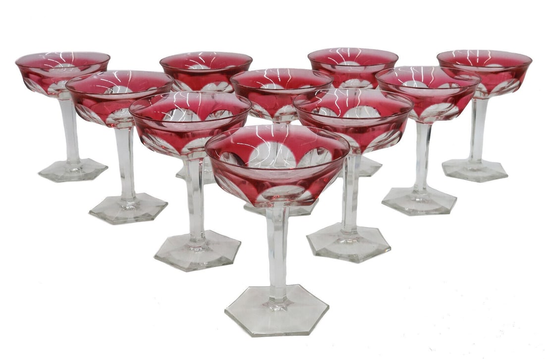 10 Moser Cranberry Red Cut to Clear Champagne Saucers in Pope (1 of 6)