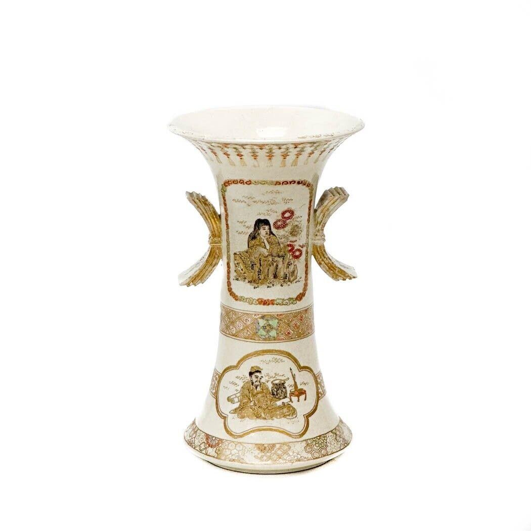 Japanese Satsuma Hand Painted Porcelain Twin Handled Vase Meiji Period (1 of 9)
