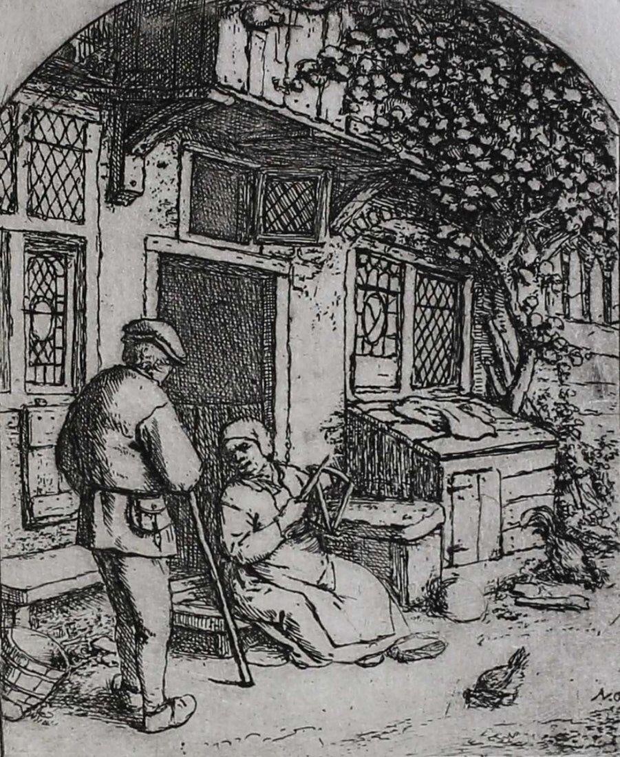 Adriaen Jansz Van Ostade Dutch 1610-1685 Etching Woman Winding upon a Reel (1 of 3)
