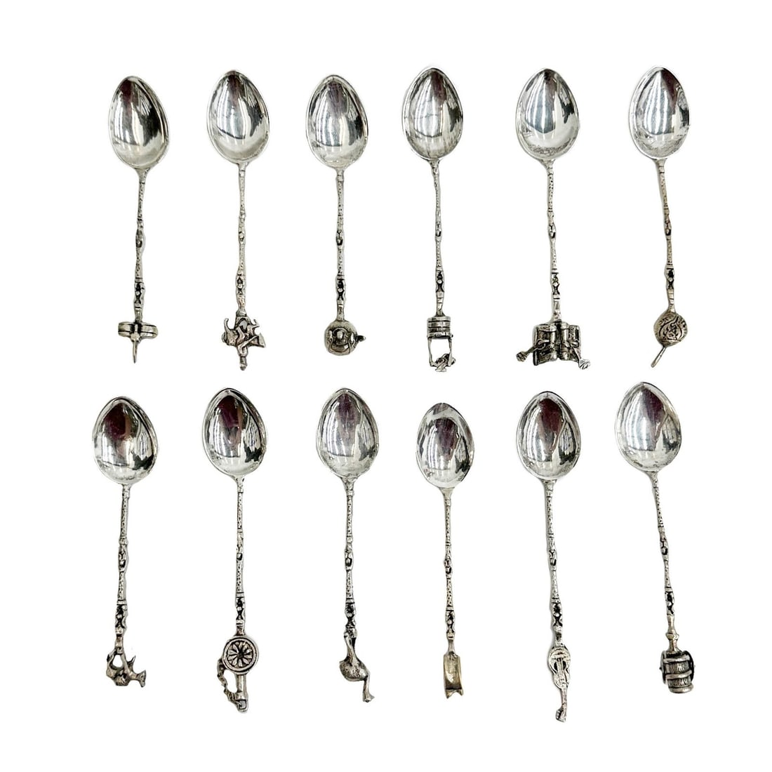 12 Argentina 925 Silver Demitasse Spoons Figural Handles with Box (1 of 8)