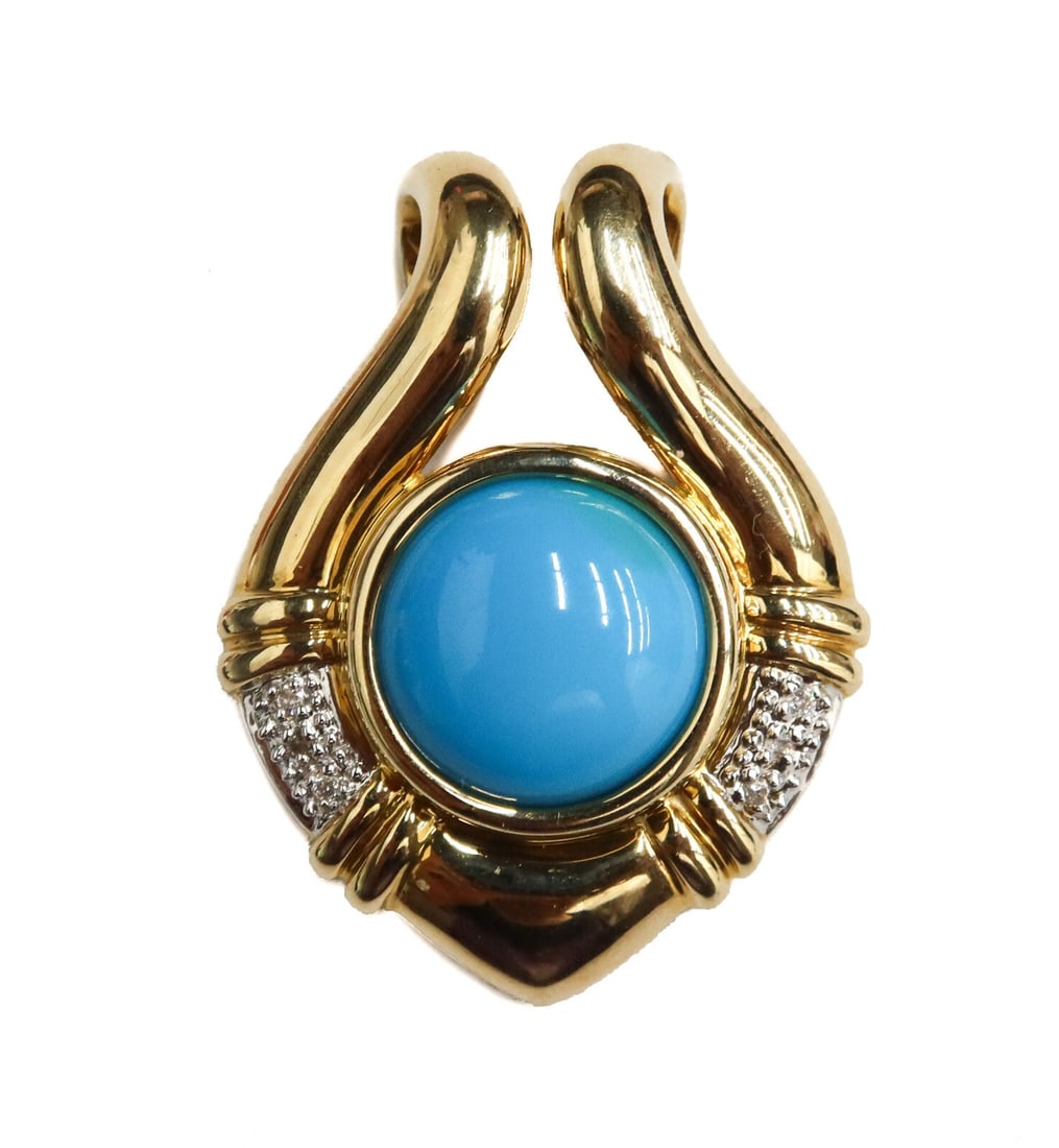 14k Yellow Gold Diamond and Cabochon Turquoise Necklace Pendant Enhancer (1 of 6)