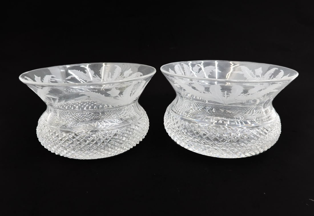 Pair Edinburgh Scotland Crystal Cut Glass Finger Bowls in Thistle (1 of 8)