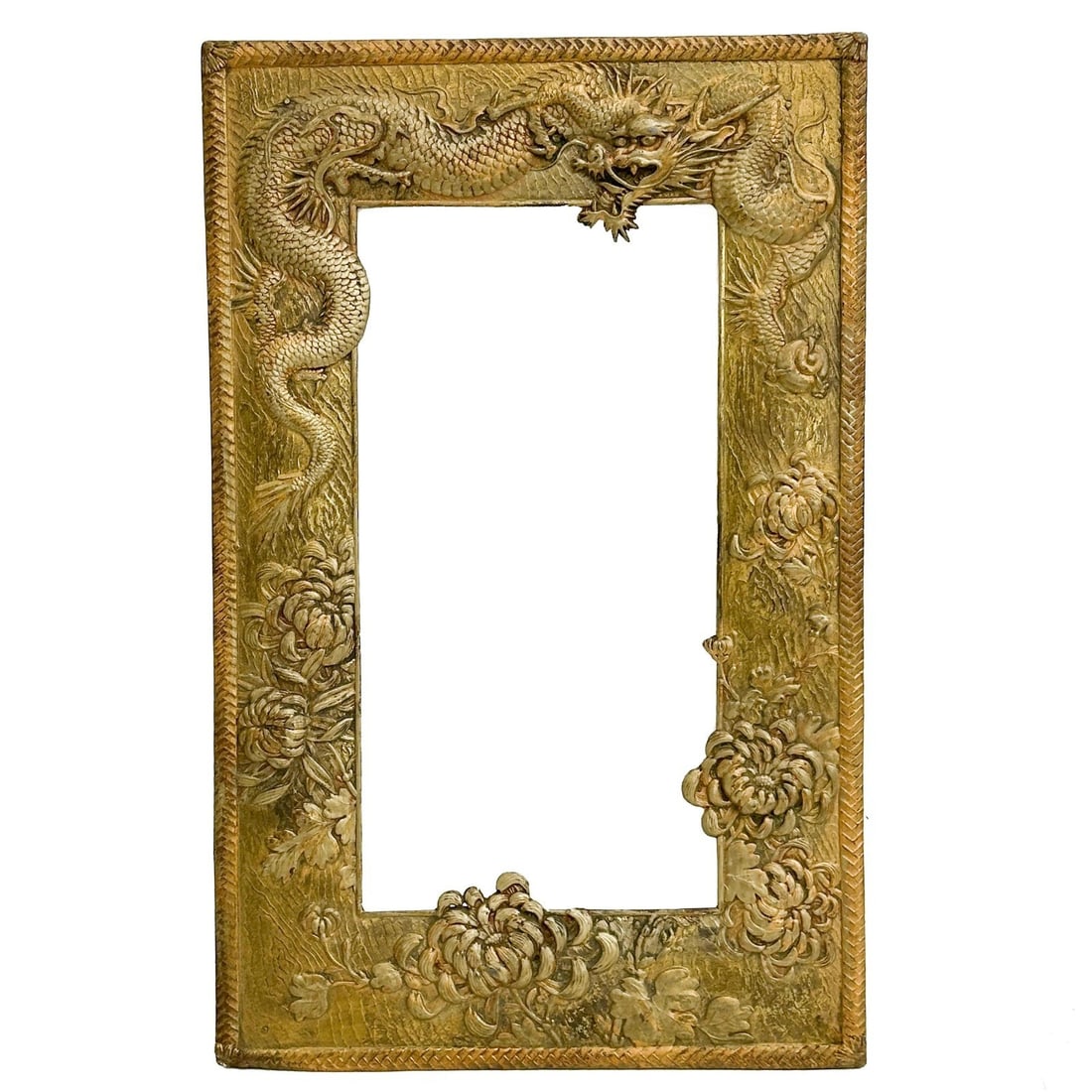 Japanese Gilt Bronze Mirror or Frame Dragon & Chrysanthemums 1st half 20th cen (1 of 4)