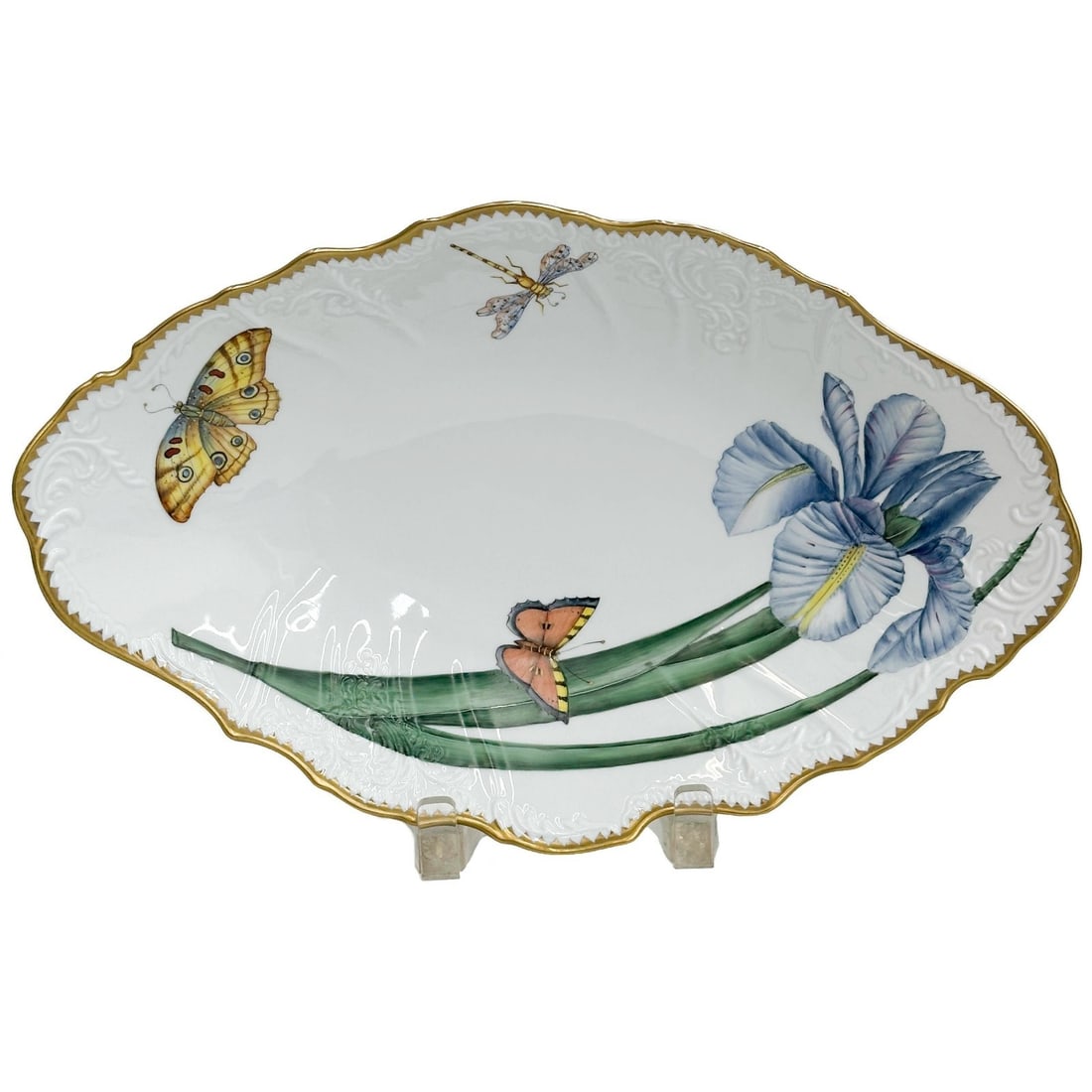 Anna Weatherley Hungary Porcelain Blue Iris 13.25in Oval Dish with Insects ME5 (1 of 7)
