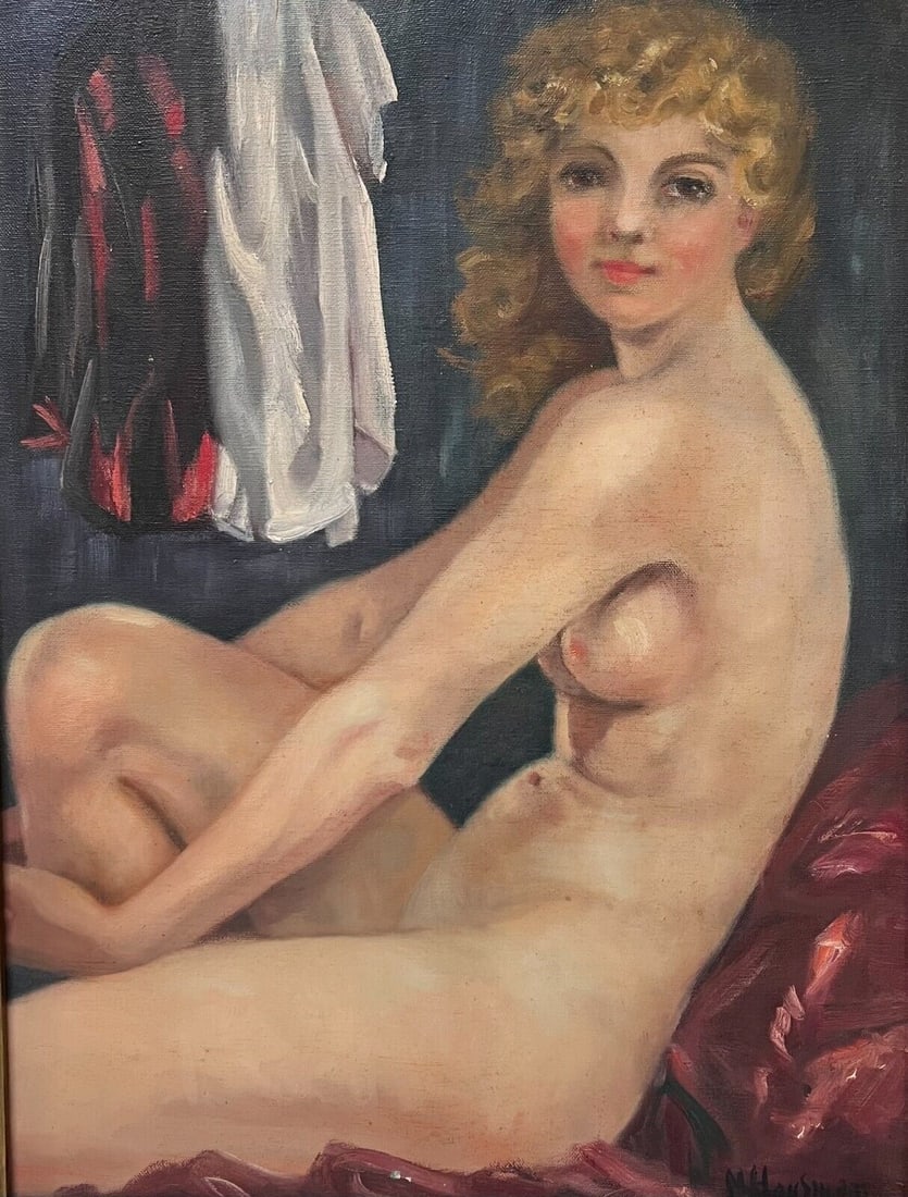 Manfred Hausman German 1892-1955 Oil painting on canvas Seated Nude: Manfred Hausman (German 1892-1955) Oil painting on canvas, Seated Nude. Signed lower right. In gilt wood frame. Weight: Approx. 4.5lb Measurements: Approx. canvas 16.25 x 21.25 inches; frame 21 x 26.1