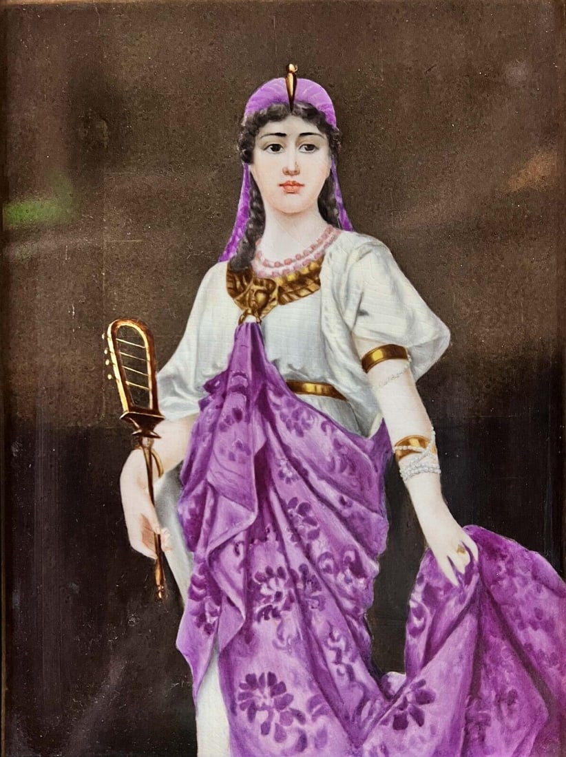 Continental Porcelain Plaque Woman in exotic dress after Augusto Volpini (1 of 8)
