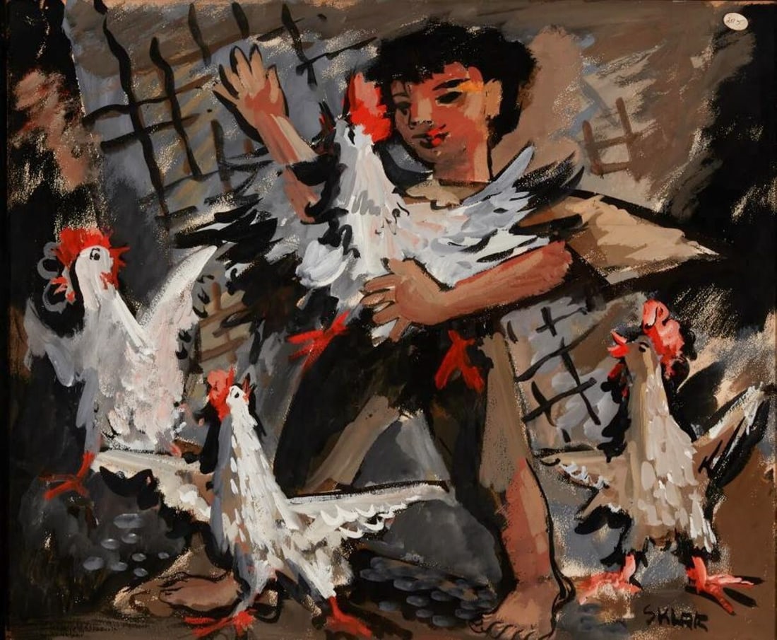 Dorothy Sklar Casein painting Here Chick Chick c1955 (1 of 9)