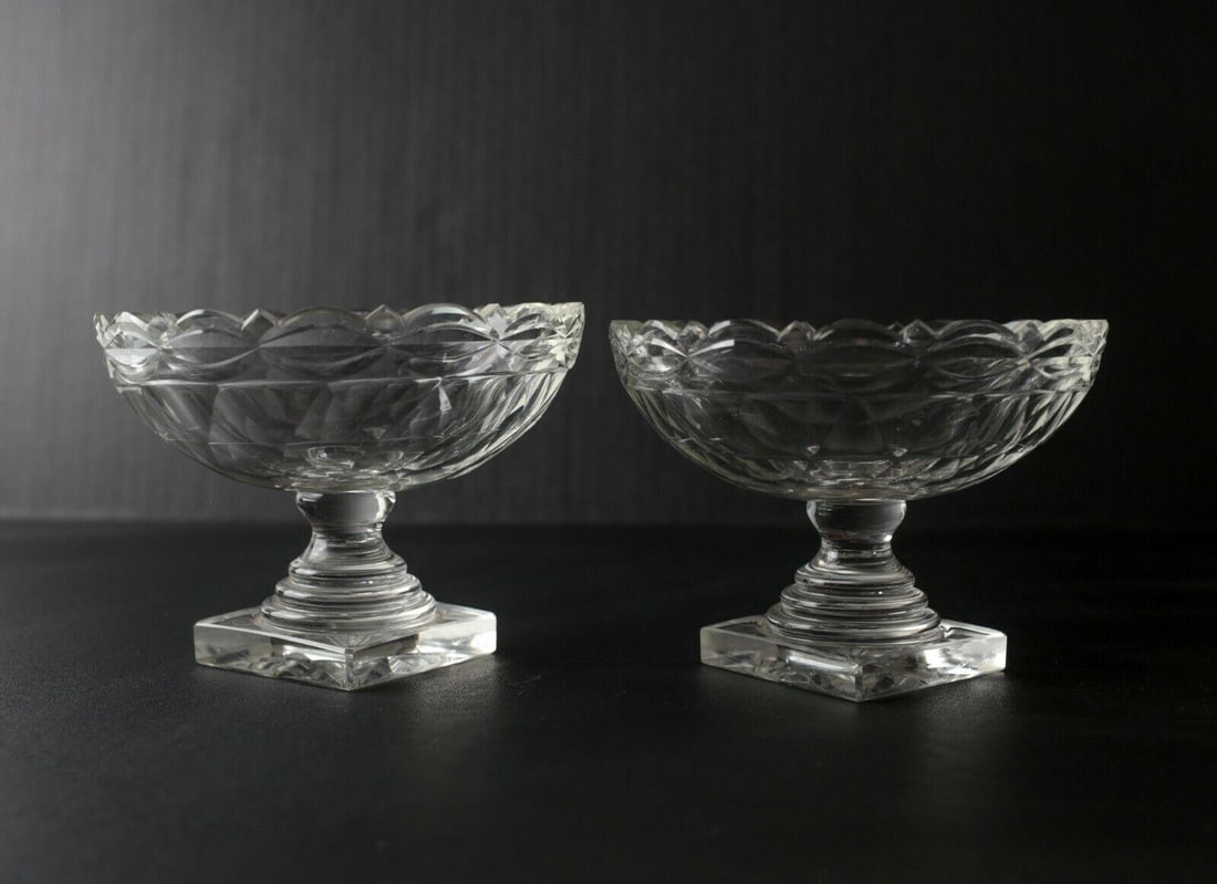 Pair of 18-19th Century Irish Anglo Cut Crystal Footed Compotes square base (1 of 4)