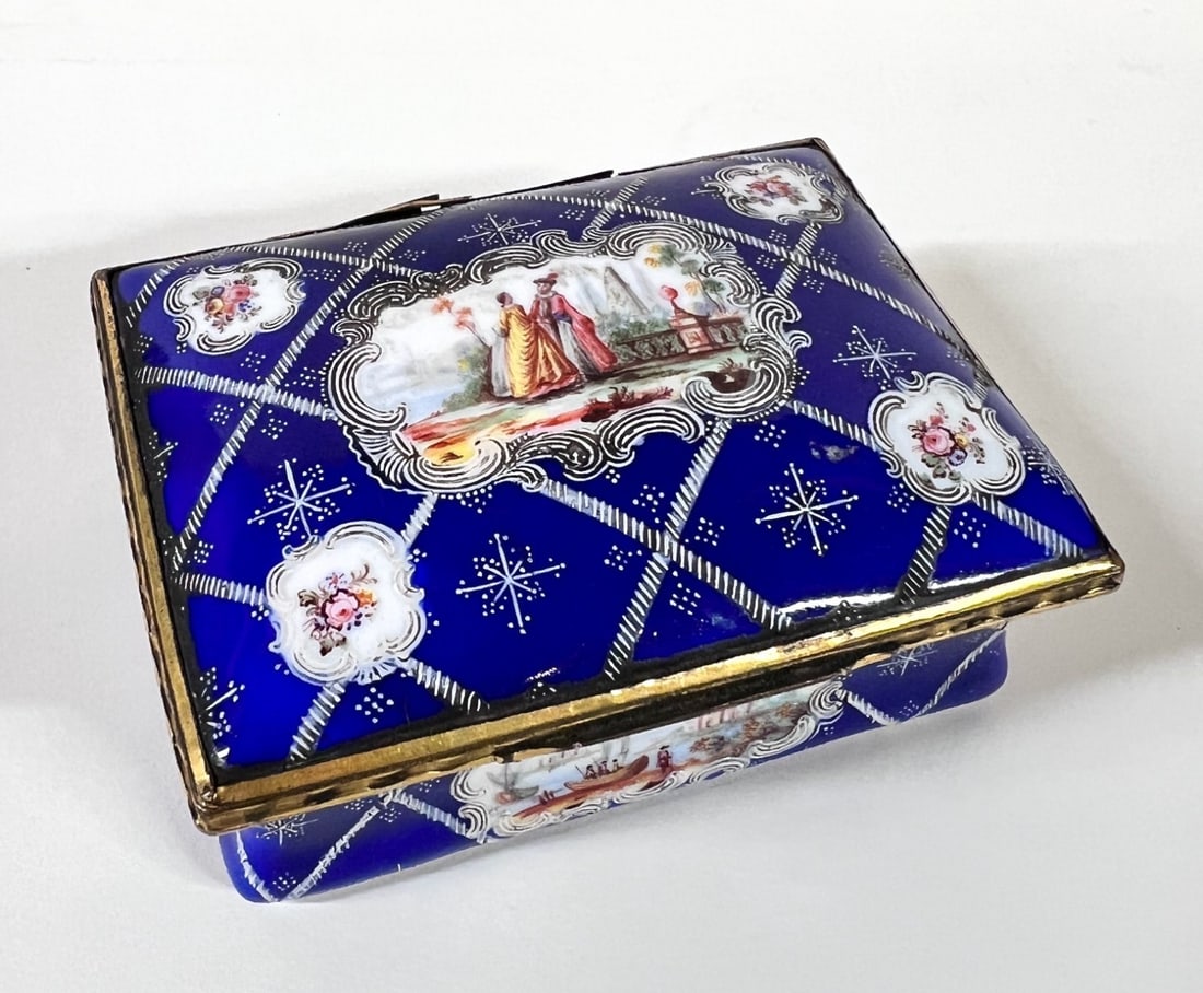 18th century hand painted enamel box pastoral and romantic scenes (1 of 6)