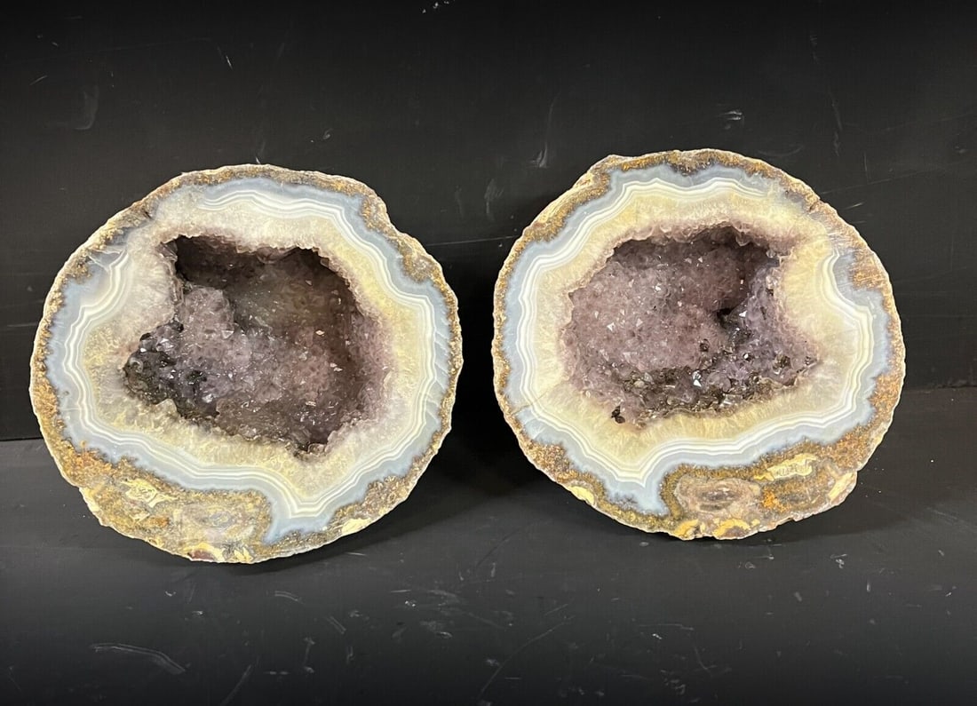 Natural polished Half Cut Hardstone Amethyst Geode Bookends Paperweights (1 of 6)