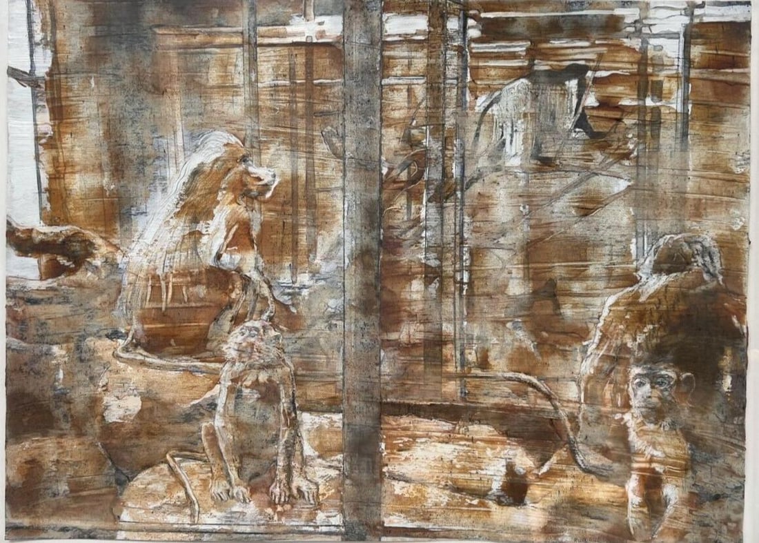 Ruth Weisberg 1942- Mixed media on paper titled Museum (1 of 7)