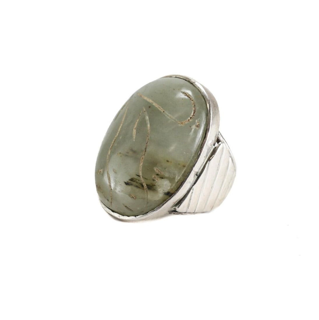 LG Vtg Light green Jade Jadeite Cabochon Sterling Silver Statement Ring size 7.5 (1 of 6)