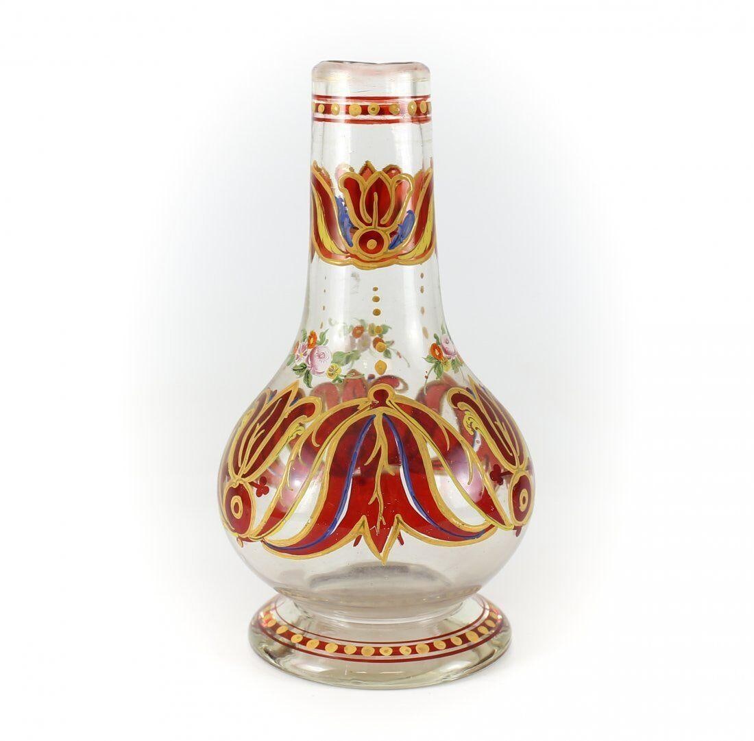 Persian Middle Eastern Hand Blown Glass Hookah Base hand painted 19th century: 19th century Persian Middle Eastern Hand Blown Glass Hookah Base with hand painted Enamel Floral Design, 19th Century. Measurements: Approx. 9.5" height Condition: Very good condition, no chips, crack