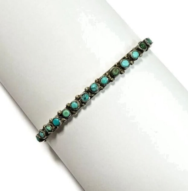 Old Pawn Silver and Turquoise Cuff Bangle Bracelet (1 of 5)