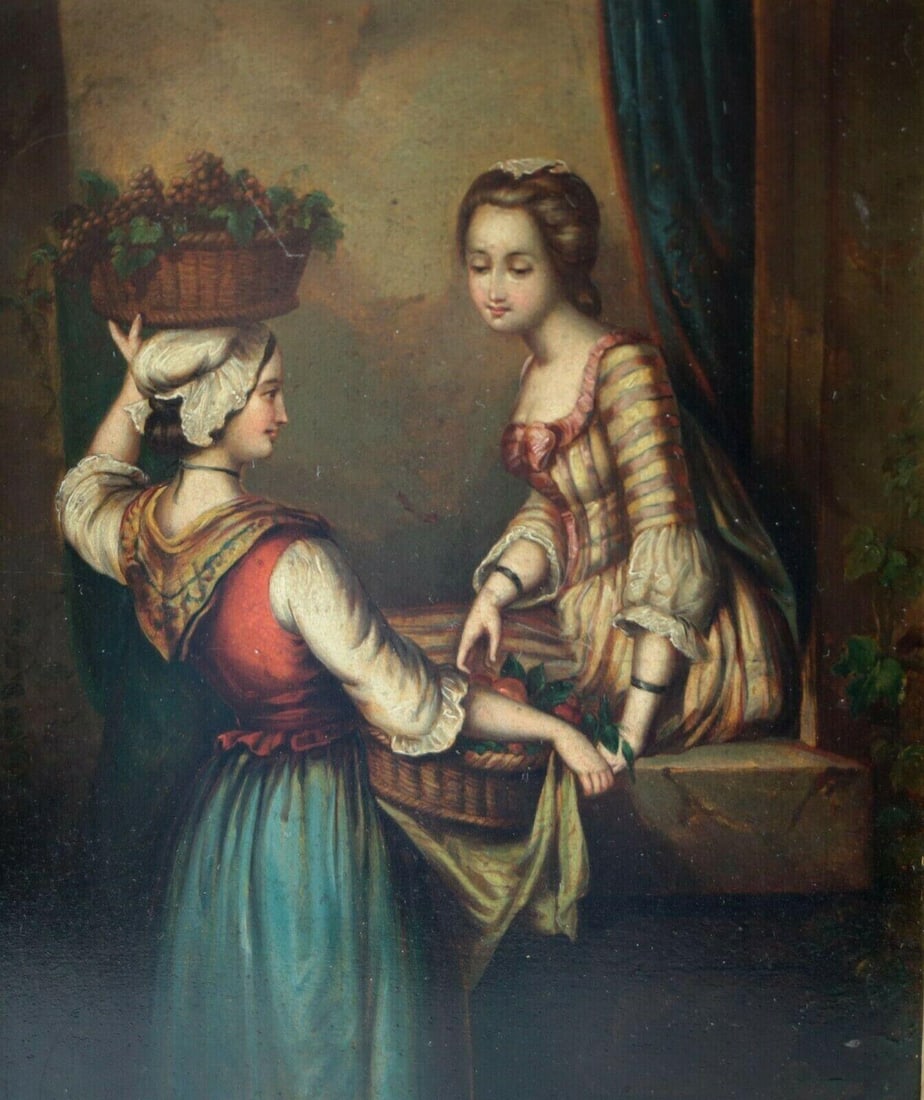 19th Century Continental Oil painting on Tin Fruit Seller (1 of 4)