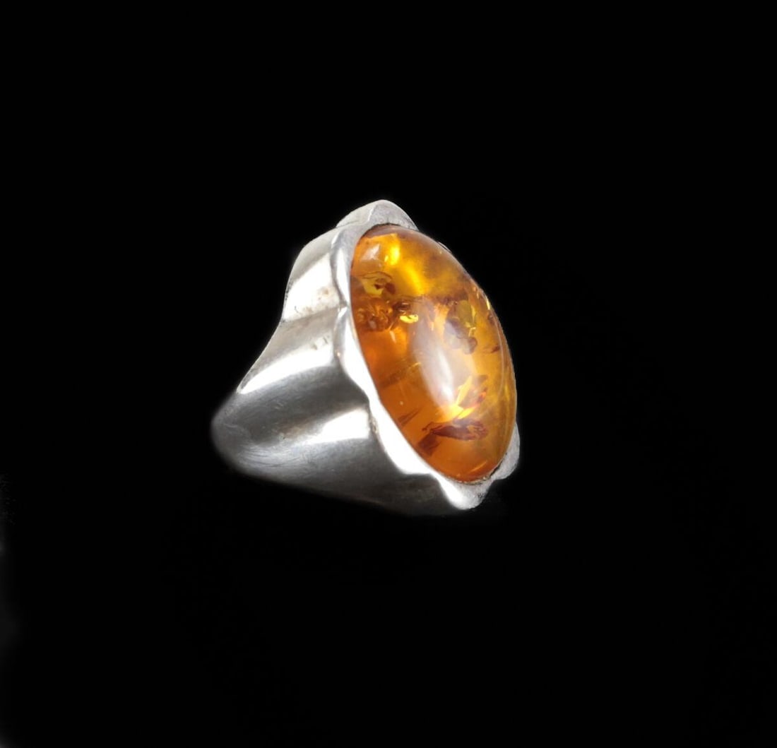 BIG Baltic Amber Cabochon Sterling Silver Modernist Statement Ring size 6 (1 of 5)