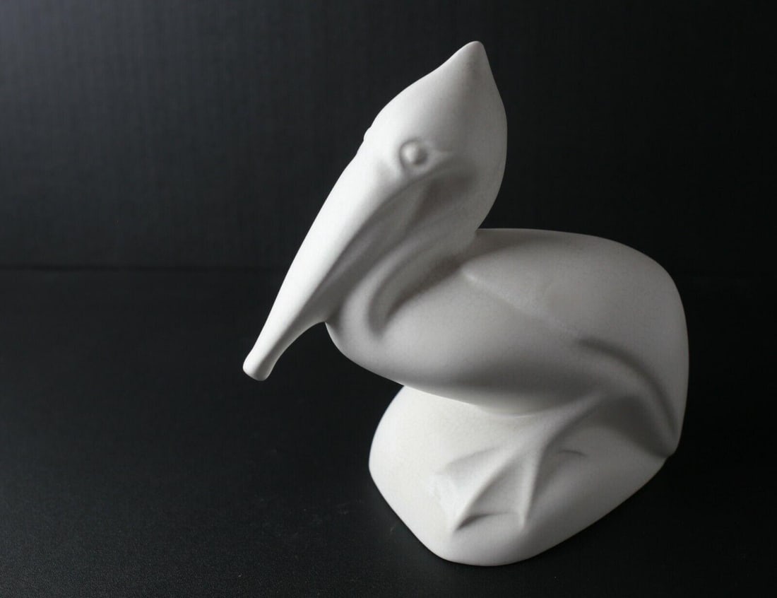 Gouda Pottery White Pelican Figurine, crackle finish, matte or satin finish (1 of 6)