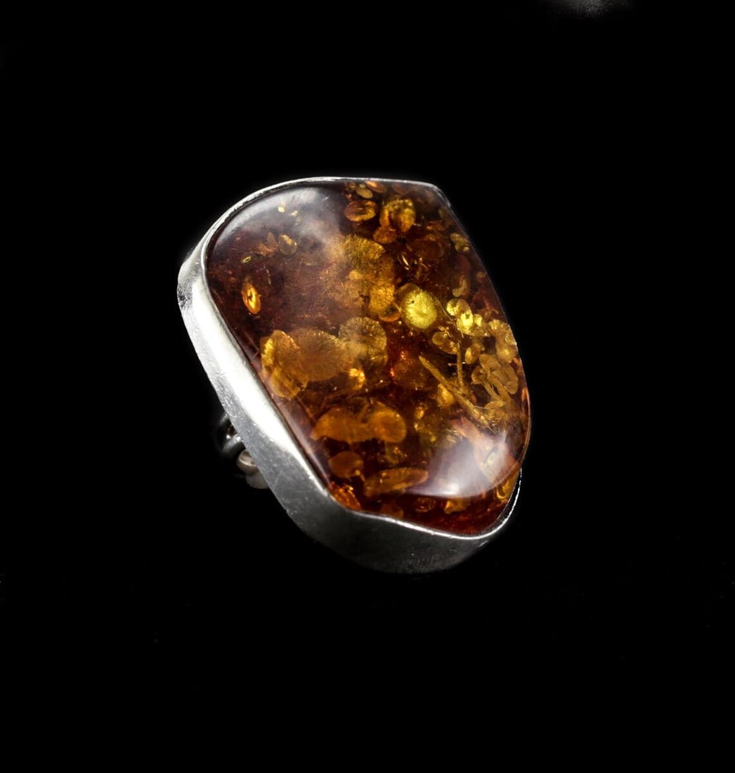 HUGE Baltic Amber Sterling Silver Modernist Statement Ring sz 6.25 Asymmetrical (1 of 5)