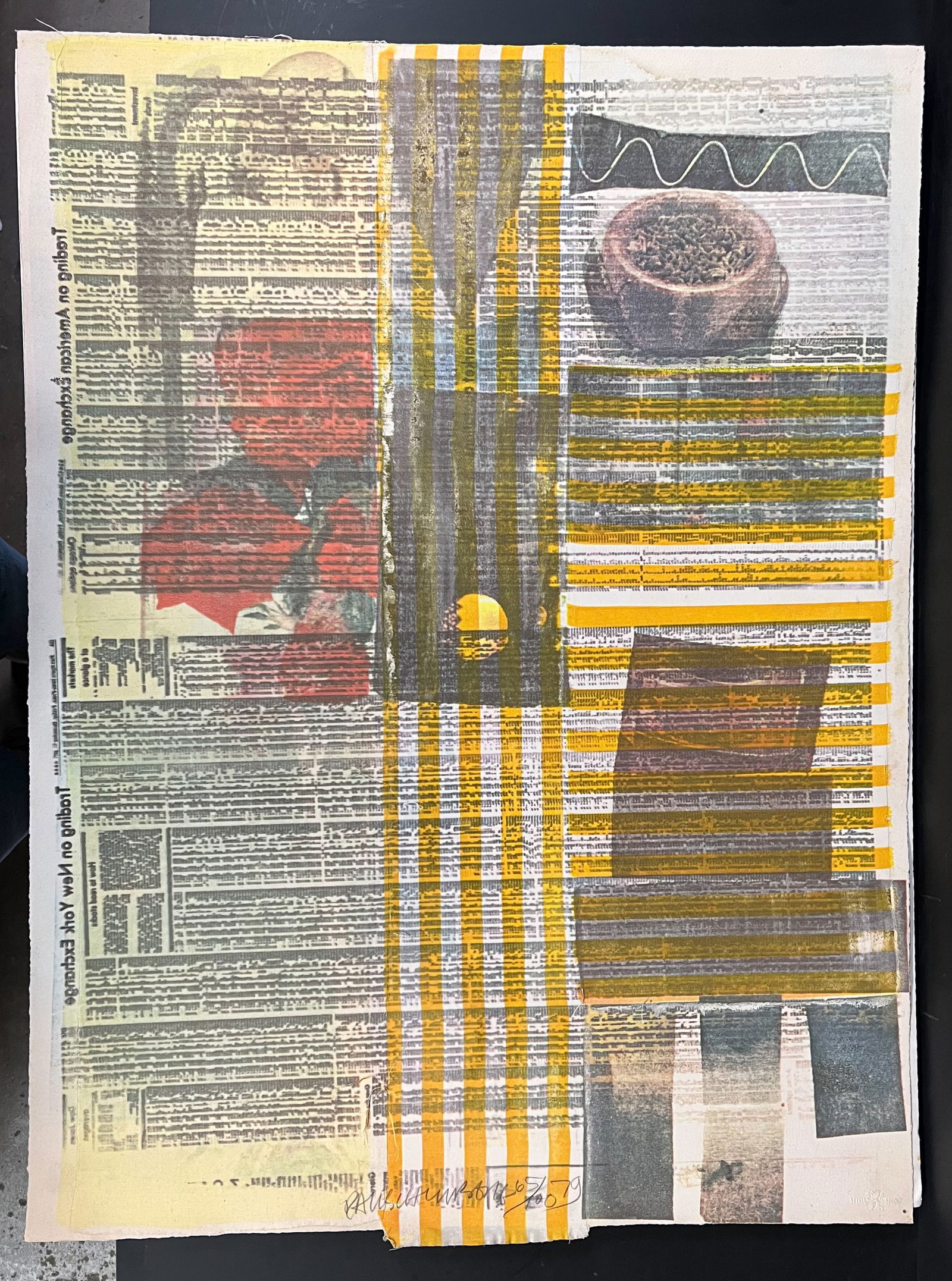 Robert Rauschenberg Screenprint and fabric collage 1979: Robert Rauschenberg (American 1925-2008) Screenprint and fabric collage, title "One More and We Will Be More Than Half Way There"1979, limited edition 65/100. Unframed. (D3)Measures Approx., sheet 30.
