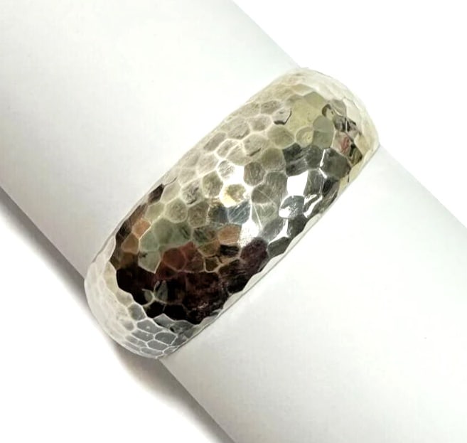 Vintage 925 Sterling Silver Hand Hammered Cuff Bangle Bracelet (1 of 6)