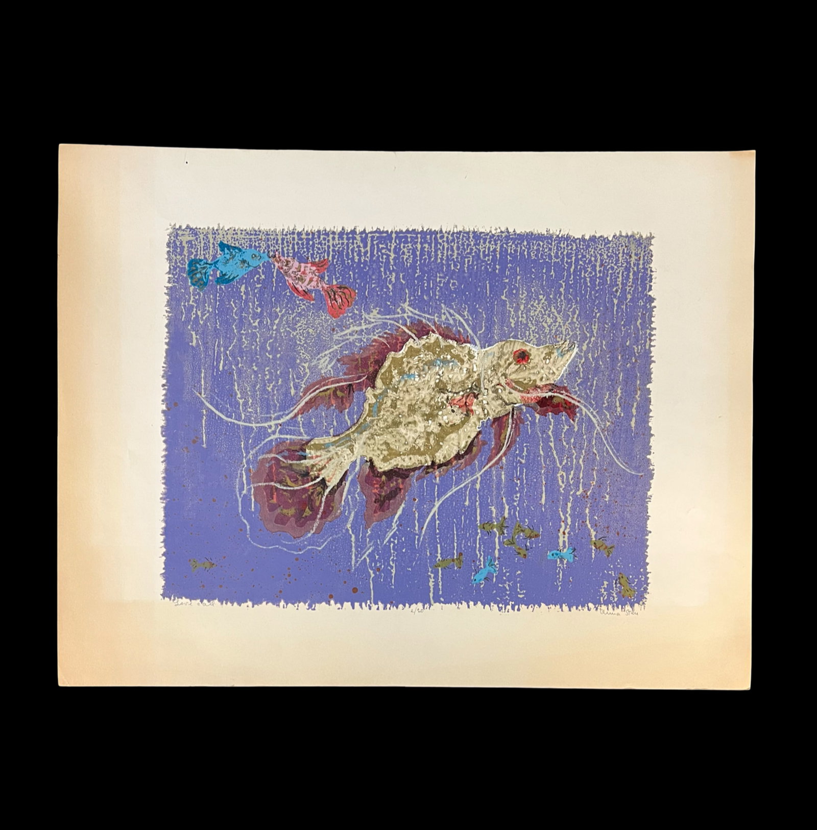 Anna Sten Serigraph print Love Call Ltd Ed c1950: Anna Sten (Russian American 1908-1993) Serigraph in colors on paper, titled 'Love Call'. Ltd Edition of 20. Signed in pencil lower right. Unframed. movie star of the silent screen, Sten was also a fin