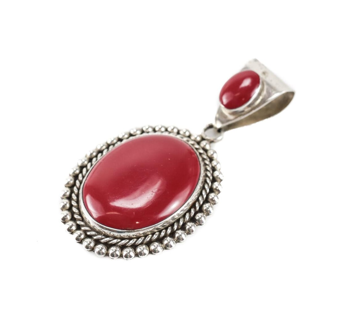 Large Vintage Mexican Sterling Silver Red Jasper Cabochon Pendant (1 of 3)