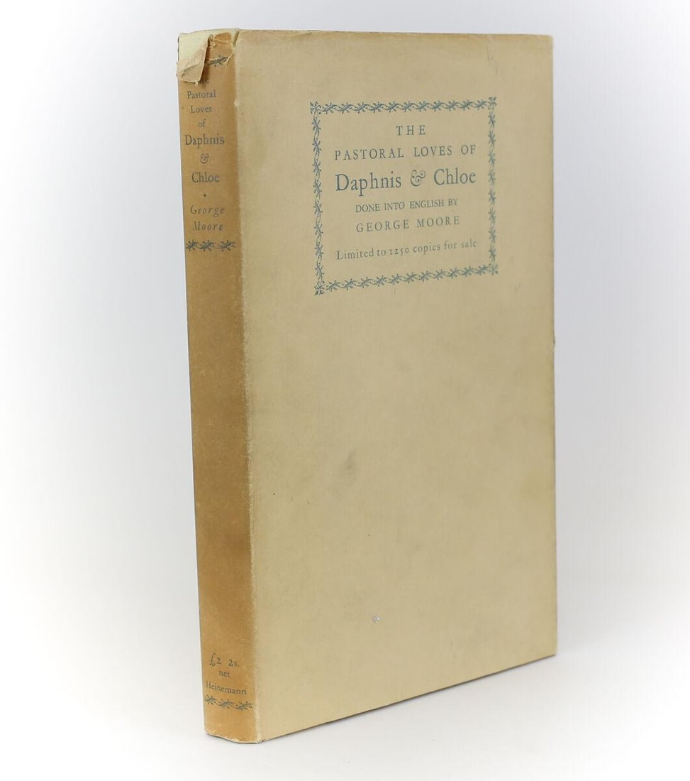 George Moore The Pastoral Loves of Daphnis & Chloe 1924 1st Ed, signed, w/ DJ: Moore, George 'The Pastoral Loves of Daphnis & Chloe', William Heineman, London 1924. 1st Edition Ltd 574 of 1250, signed by the author. Illustrated. Hardback book tan boards & off white cloth boards