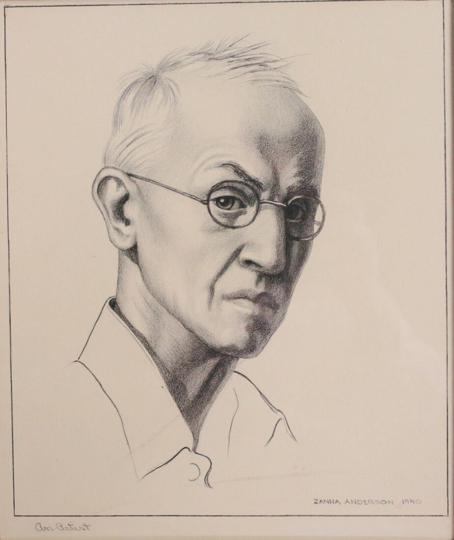 Zanna Lovisanna Anderson American 1917 - 1955 Pencil Drawing Portrait of Artist (1 of 6)