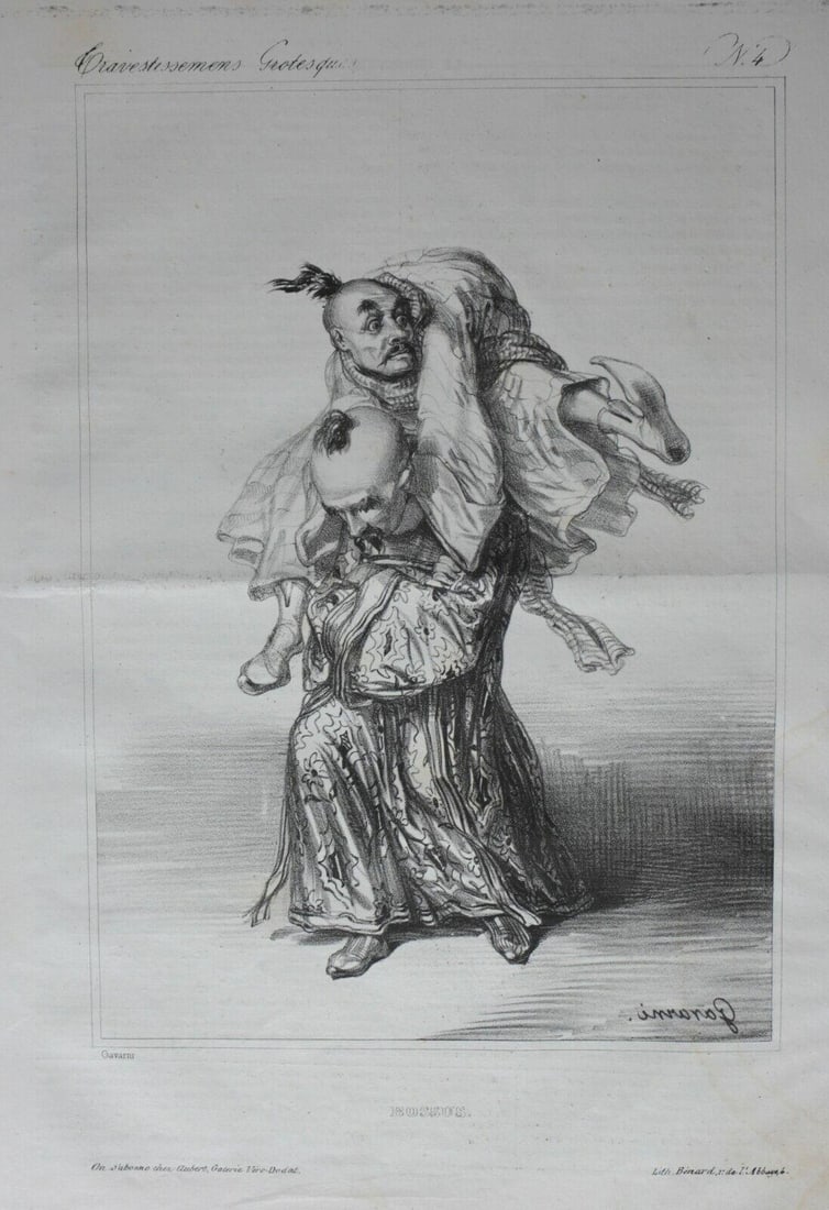 Paul Gavarni (French 1804-1866) Lithograph Gravestissemens Grotesque Bossus (1 of 4)