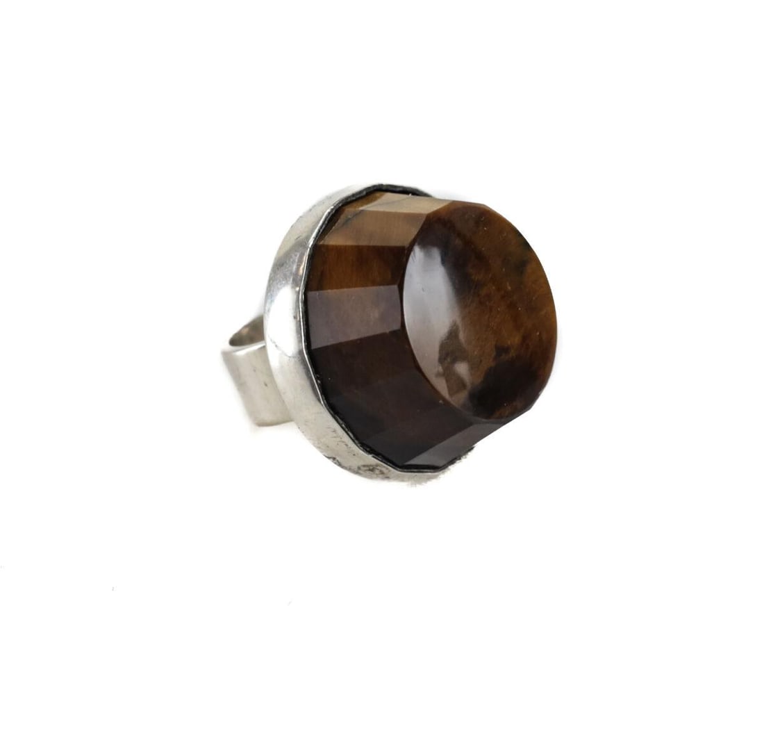 HUGE Sterling Silver Tiger's Eye Gemstone Ring size 5 Hallmarks London 1972 (1 of 6)