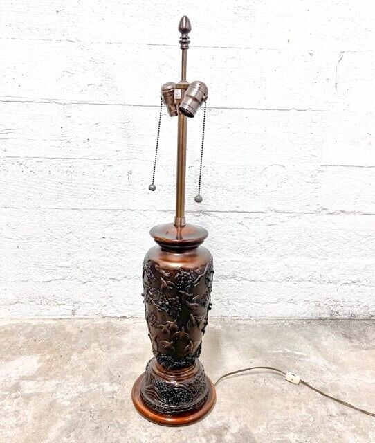 Marbro Lamp Co Bronze Japanese design table lamp, raised birds, prunus c1950 (1 of 6)