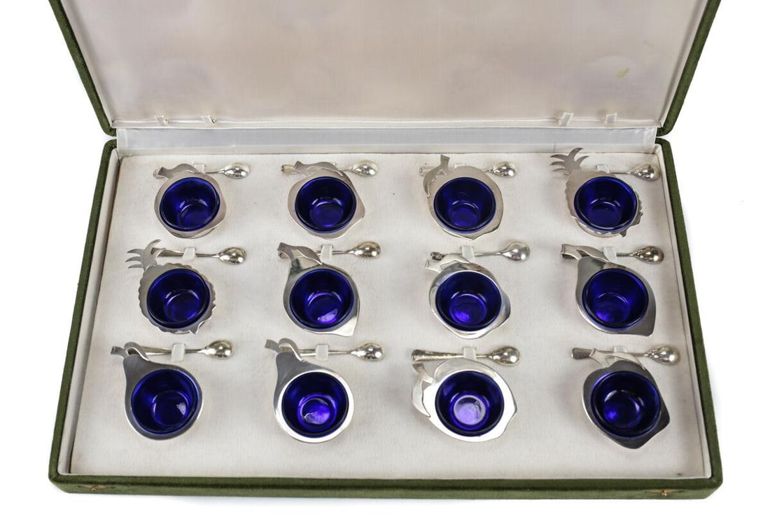 12pc 800 Silver Fabbrica Argenteria Fiorentina di Bartolini open salts w/ spoons (1 of 9)