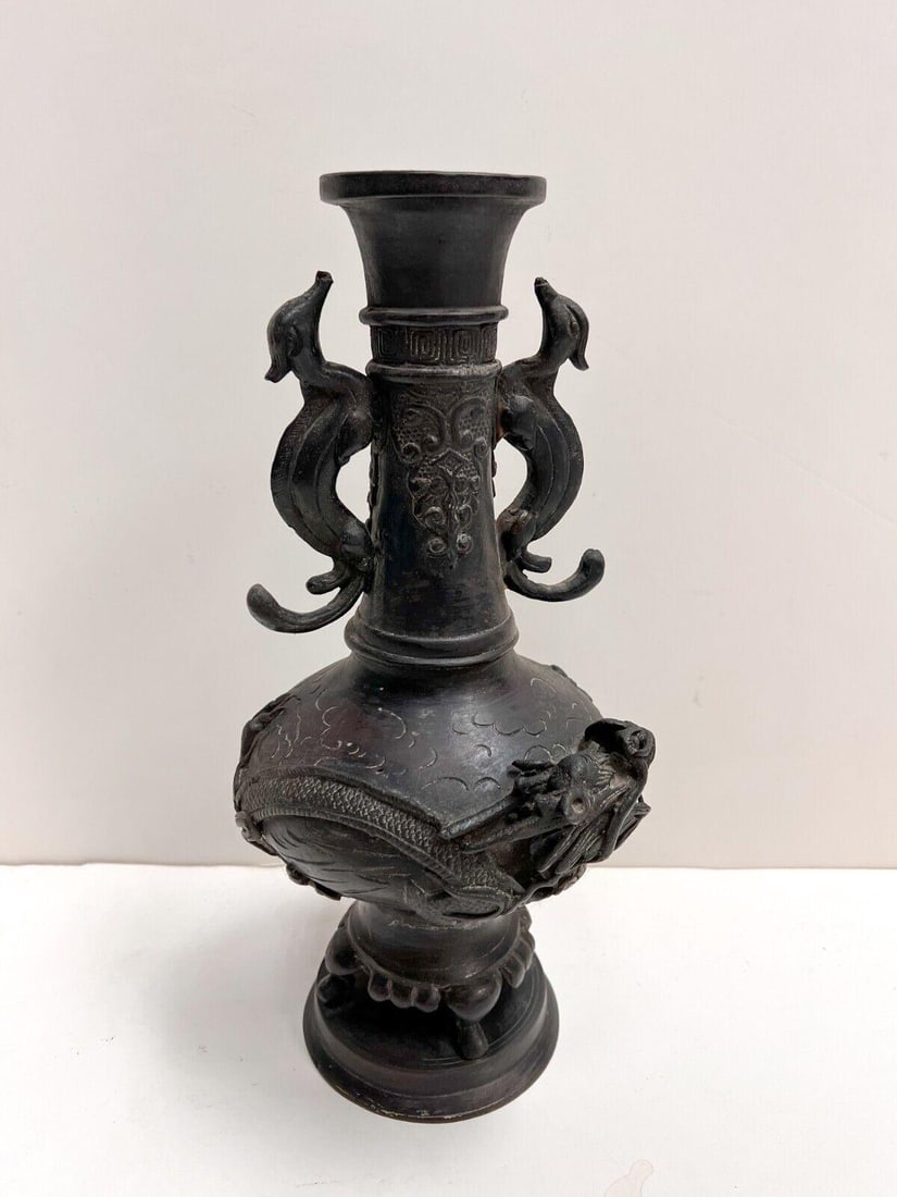 Chinese Patinated Bronze Vase with Dragon (1 of 7)